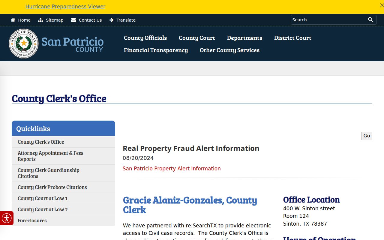 San Patricio County warrant search, County Clerk and County Court payment routing