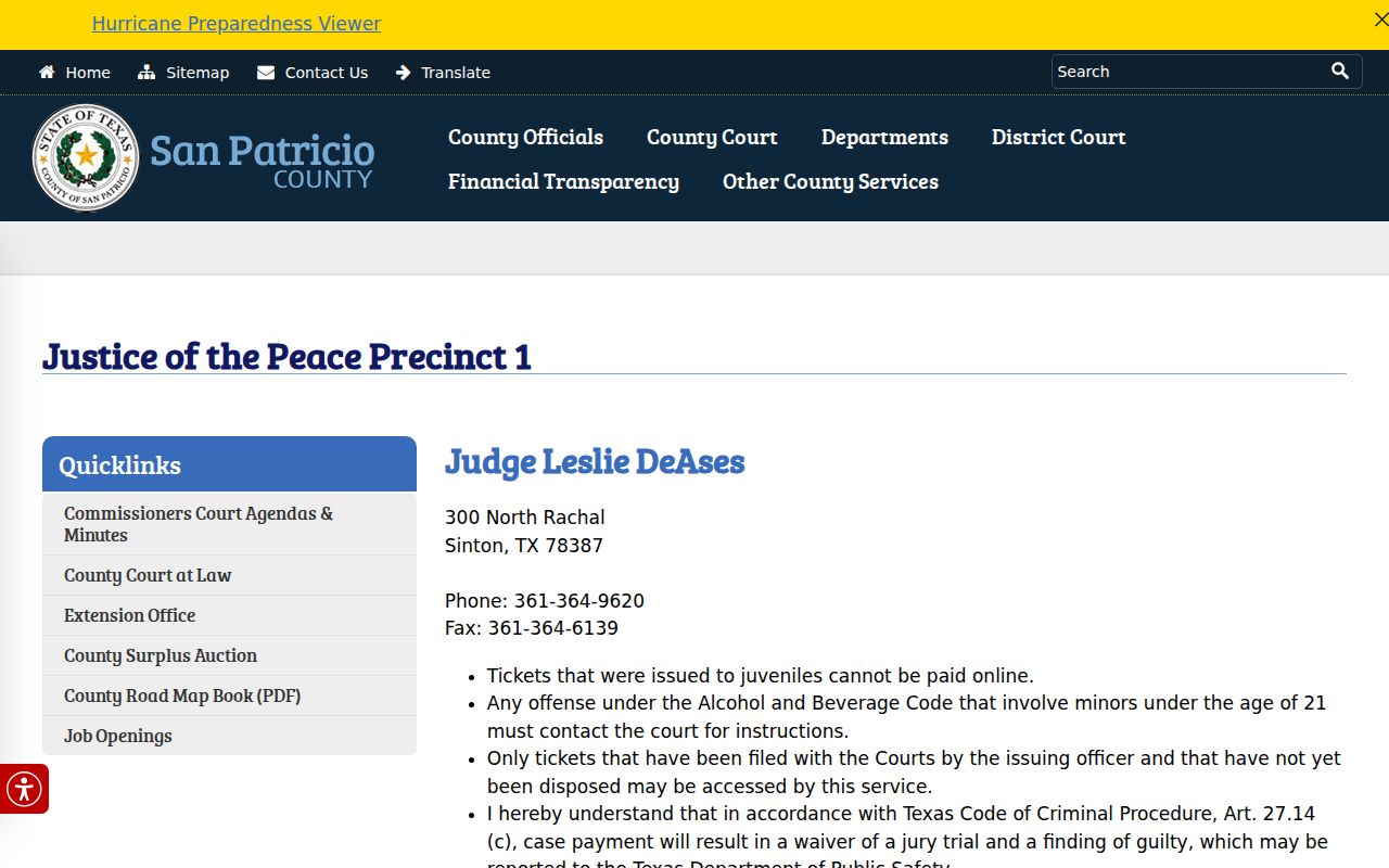 San Patricio County traffic warrants, JP1 court and payment instructions