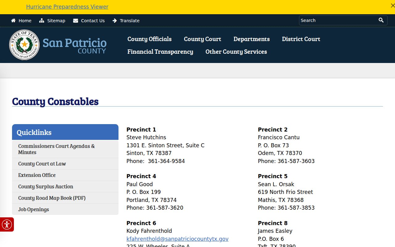 San Patricio County bench warrant records, justice precinct court contacts