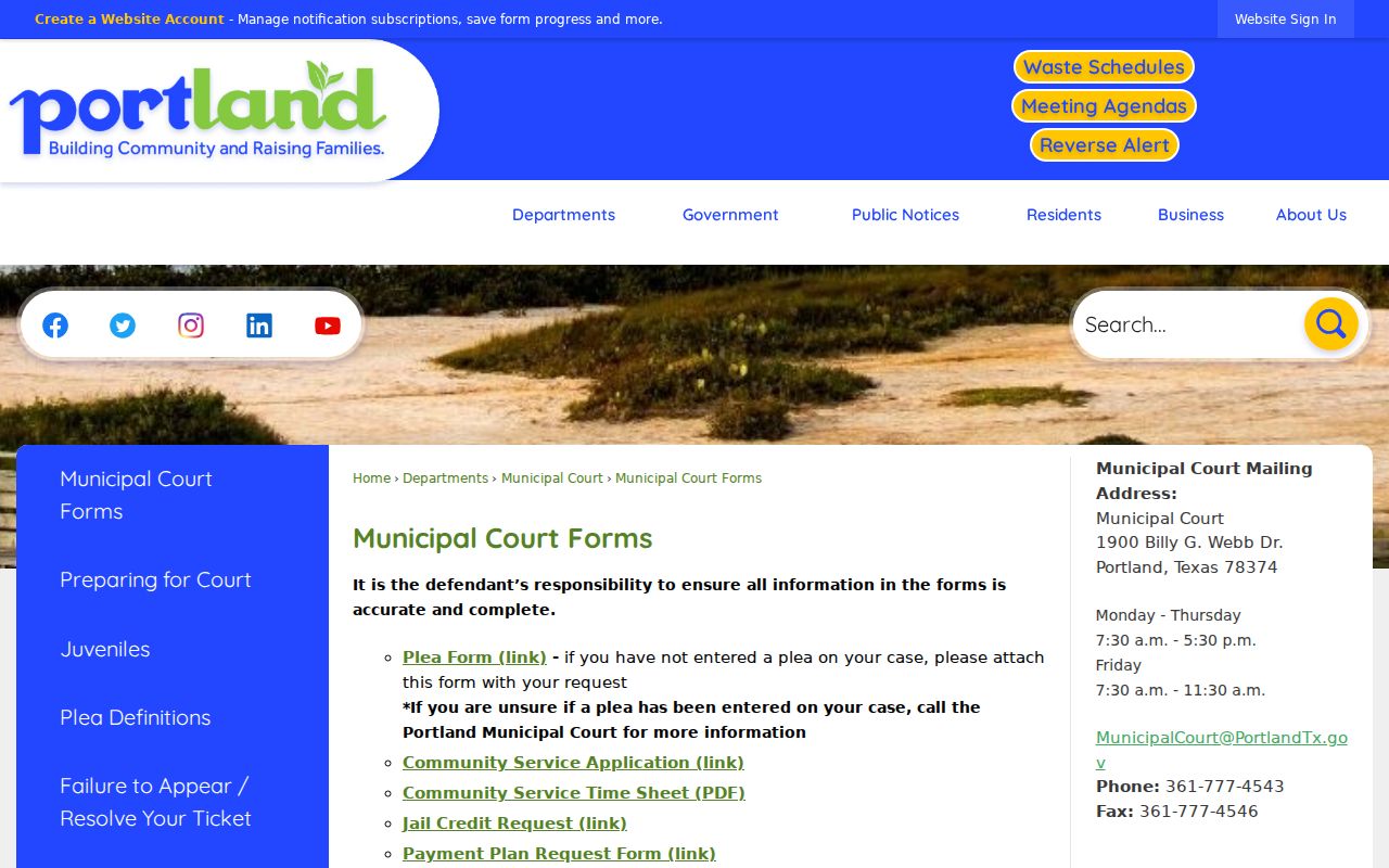 Portland warrant records, Municipal Court community-service compliance form