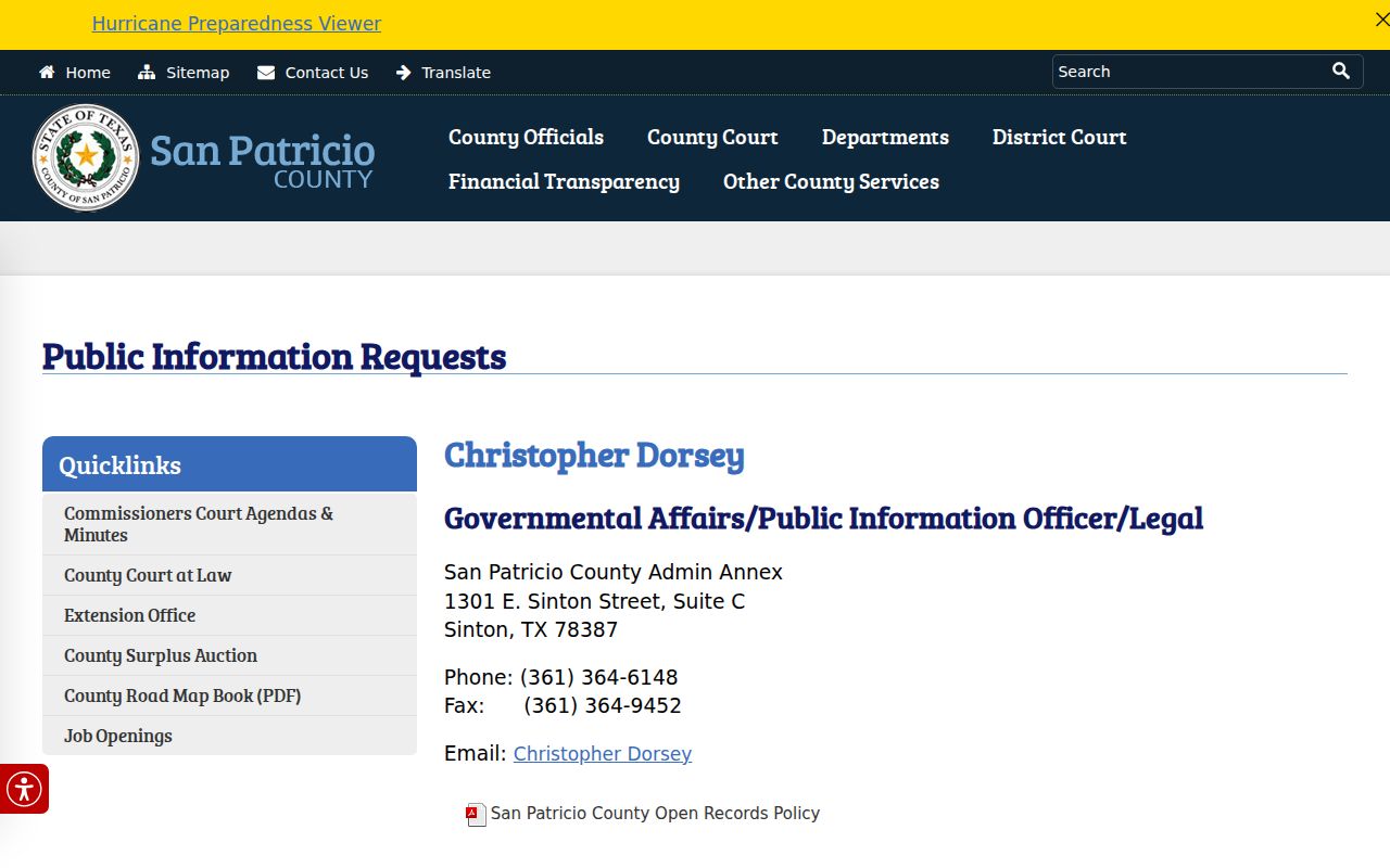 San Patricio County warrant records, county public information request office