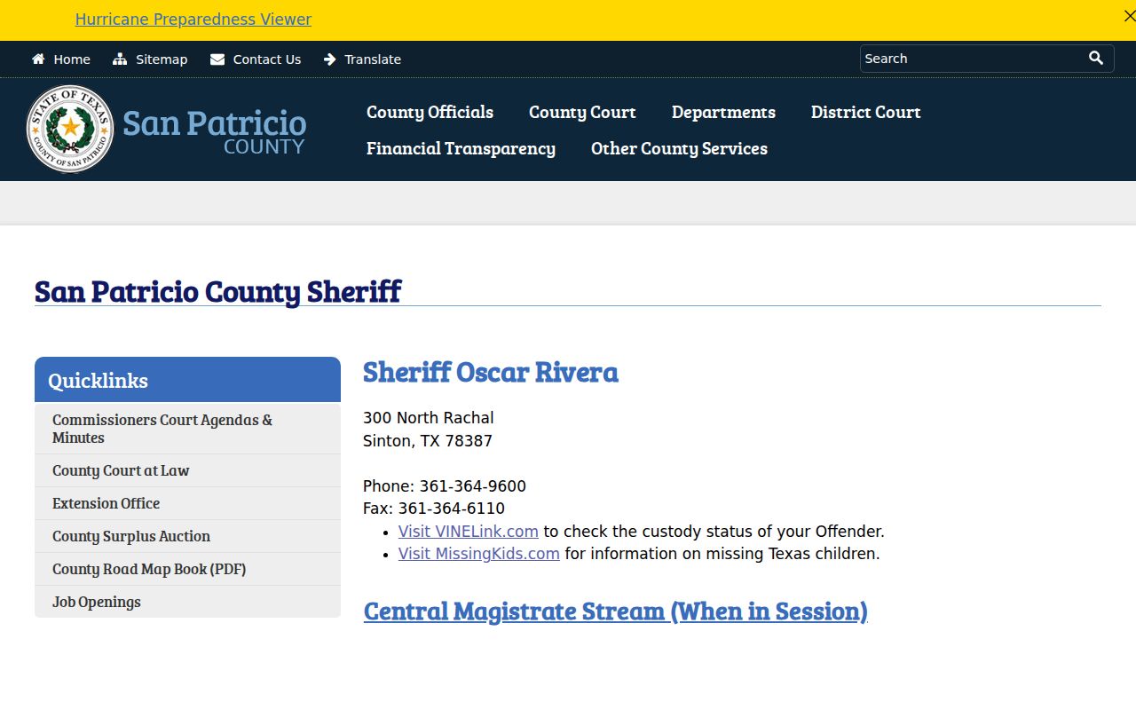 San Patricio County warrant records, Sheriff contact and custody links